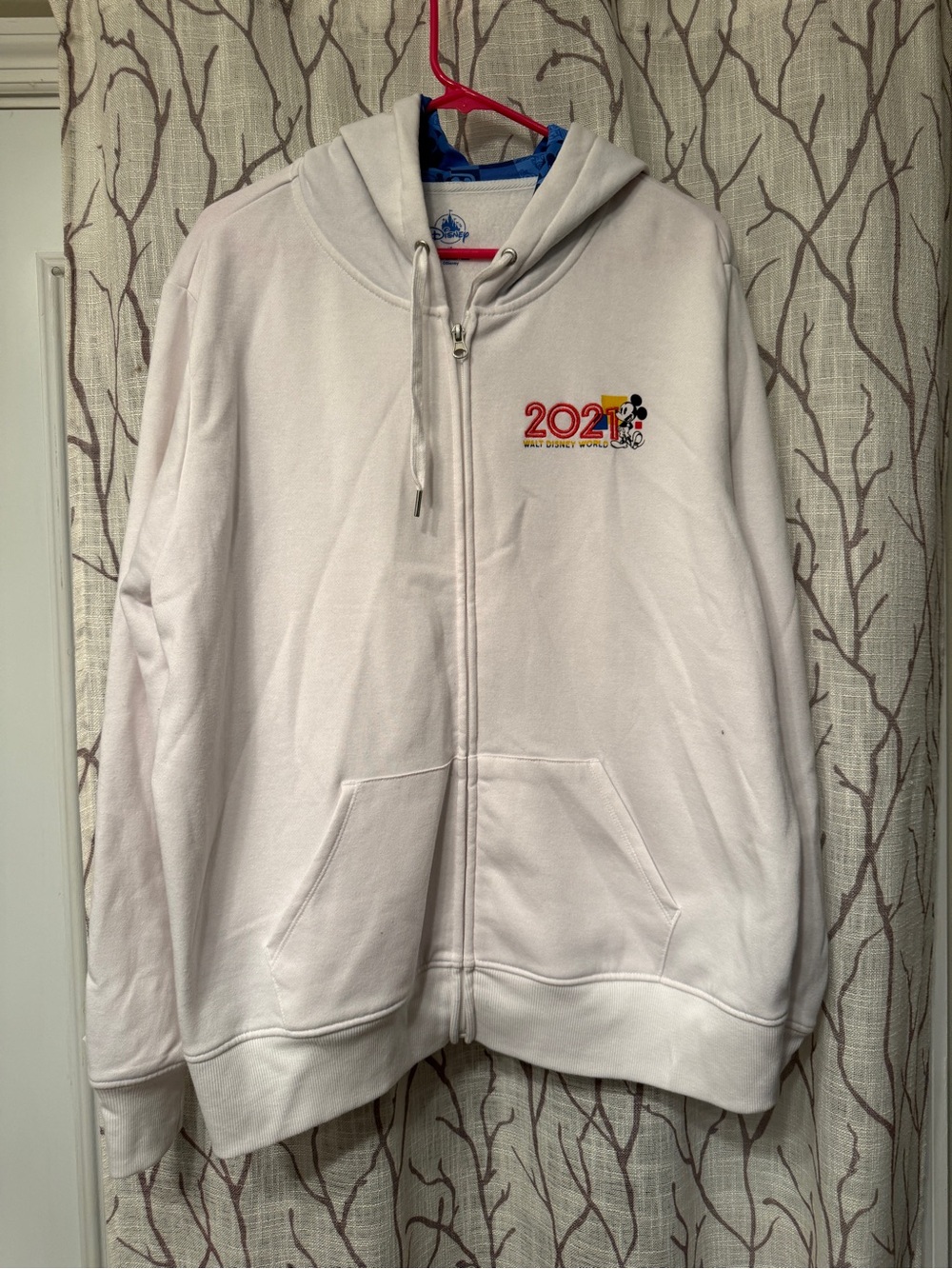 Disney White Zip-Up Hoodie with 2021 Embroidered Mickey